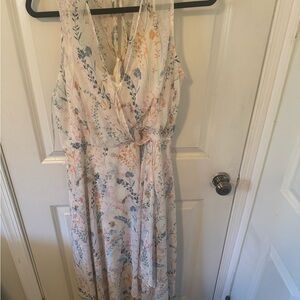 Calvin Klein Cream Midi Dress with Pastel Floral Print